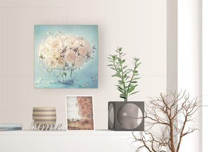 contemporary duck egg blue and white roses flowers floral canvas modern 49cm square 1s286s for your living room
