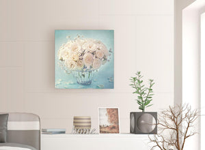 modern duck egg blue and white roses flowers floral canvas modern 64cm square 1s286m for your living room