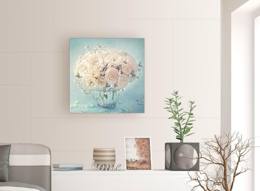 modern duck egg blue and white roses flowers floral canvas modern 64cm square 1s286m for your living room