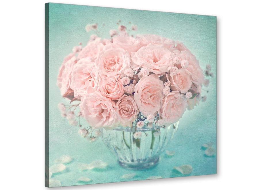 cheap duck egg blue and pink roses flower floral canvas modern 64cm square 1s287m for your living room