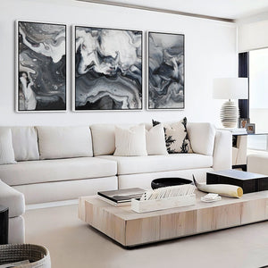 Large Framed Canvas Wall Pictures for Living Room - Black White Grey Abstract - XXL 212cm Wide