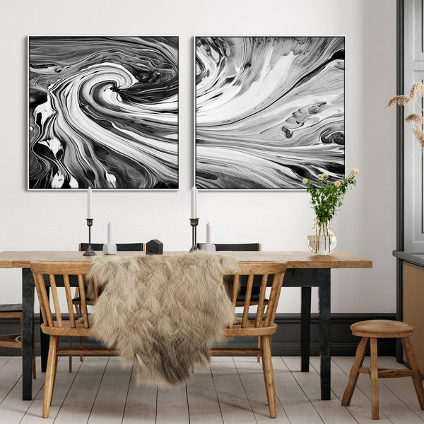 Extra Large Framed Canvas Wall Art for Living Room - Black White Abstract - XL 209cm Wide