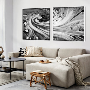 Extra Large Framed Canvas Wall Art for Living Room - Black White Abstract - XL 209cm Wide