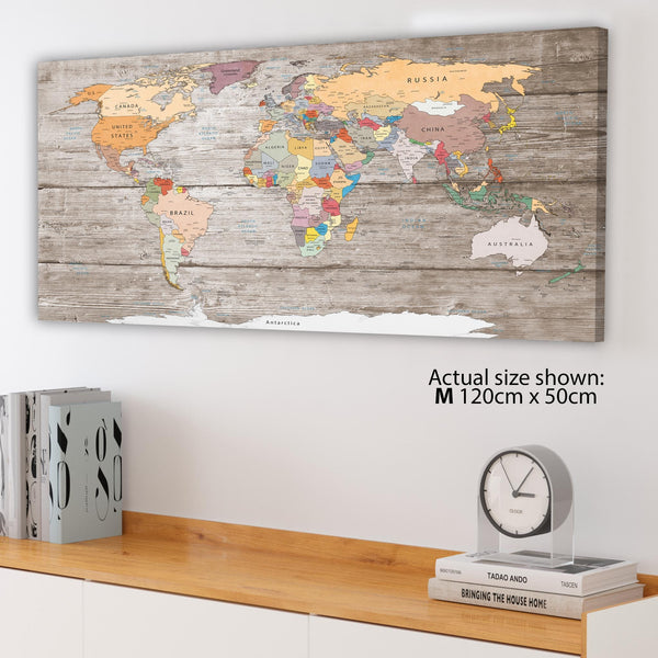 Large Decorative Map of World Atlas Canvas Wall Art Print - Modern