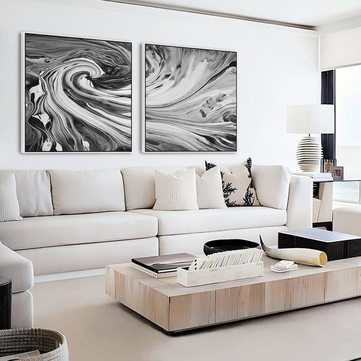 Extra Large Framed Canvas Wall Art for Living Room - Black White Abstract - XL 209cm Wide - 2SF2082XL