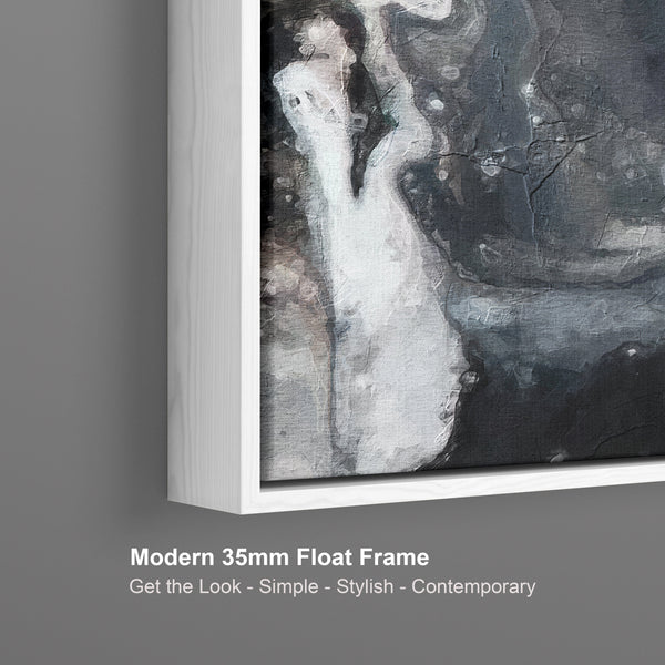 Large Framed Canvas Wall Pictures for Living Room - Black White Grey Abstract - XXL 212cm Wide