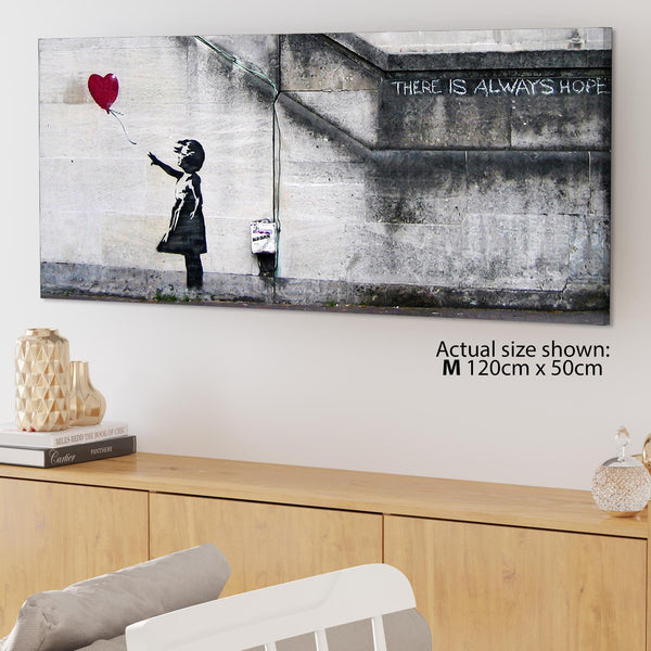 Modern Banksy Balloon Girl Red Heart Hope Canvas