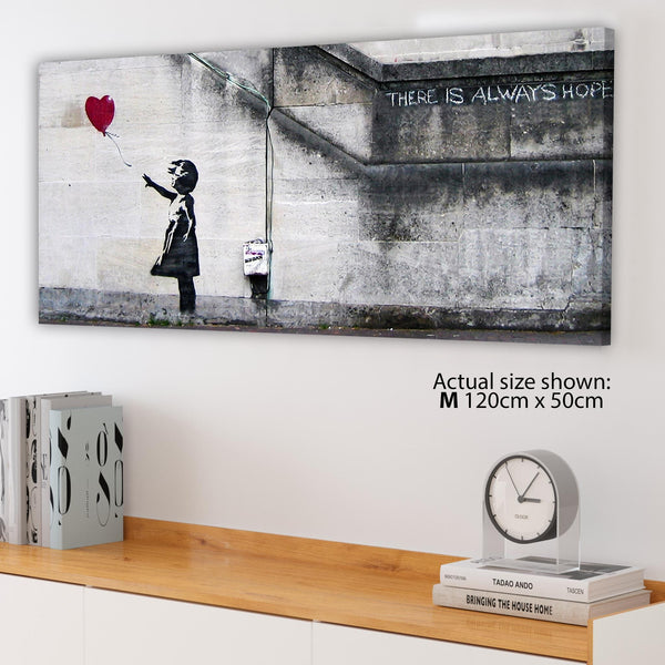 Modern Banksy Balloon Girl Red Heart Hope Canvas