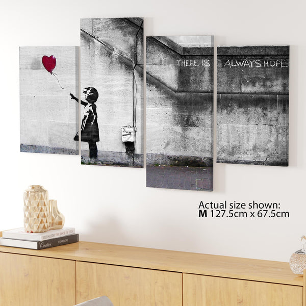 Modern Banksy Balloon Girl Red Heart Hope Canvas