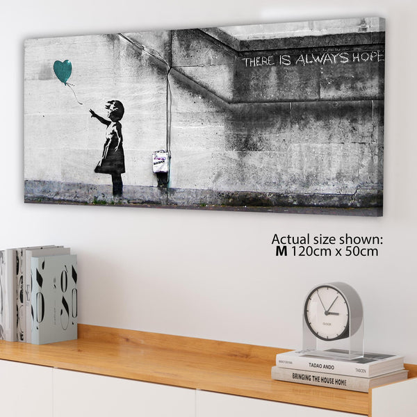 Modern Banksy Balloon Girl Teal Heart Hope Canvas