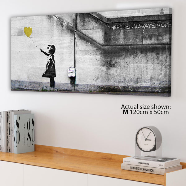 Modern Banksy Balloon Girl Yellow Heart Hope Canvas
