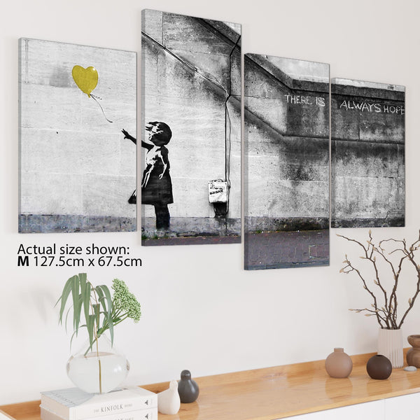 Modern Banksy Balloon Girl Yellow Heart Hope Canvas