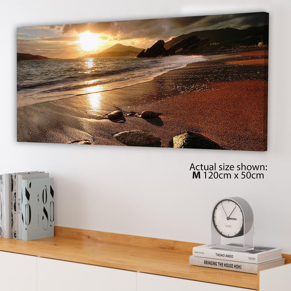 Modern Sunset Beach Scene Golden Brown Landscape Canvas