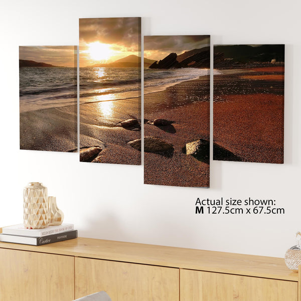 Modern Sunset Beach Scene Golden Brown Landscape Canvas