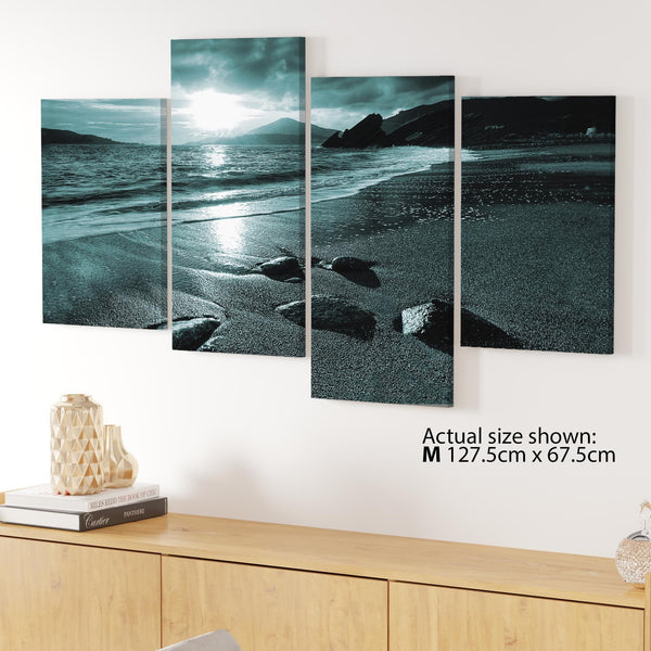 Modern Teal Coloured Sunset Beach Scene Landscape Canvas