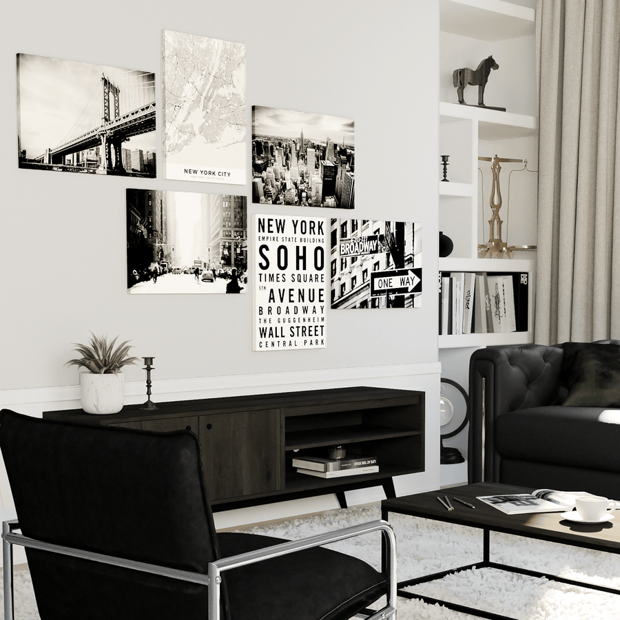 Black White New York Canvas - Gallery Wall Art Set XL - 185cm Wide