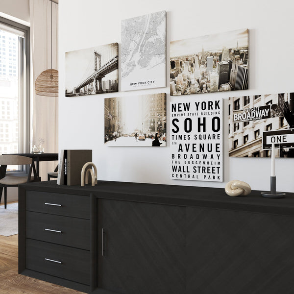 Black White & Golden Brown New York Canvas - Gallery Wall Art Set XL - 185cm