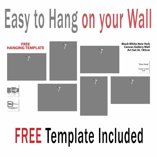Black White New York Canvas - Gallery Wall Art Set XL - 185cm Wide