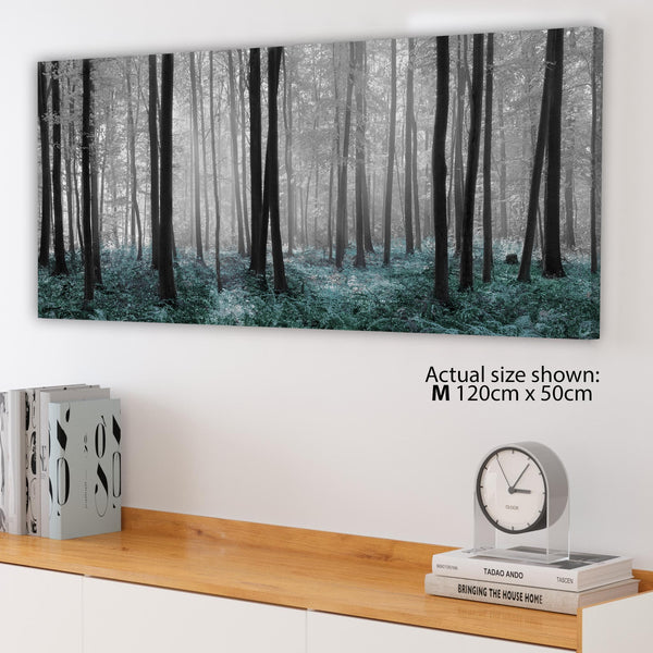 Teal Grey White Forest Woodland Trees Landscape Canvas