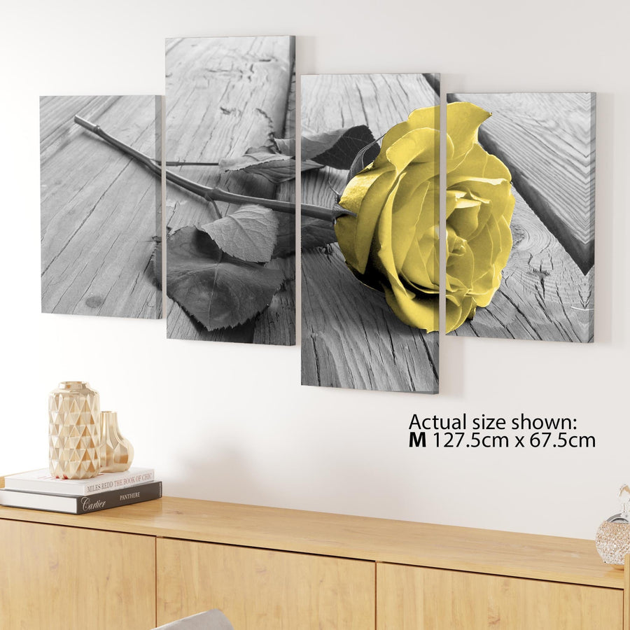 Yellow Grey Rose Flower Black White Floral Canvas Art