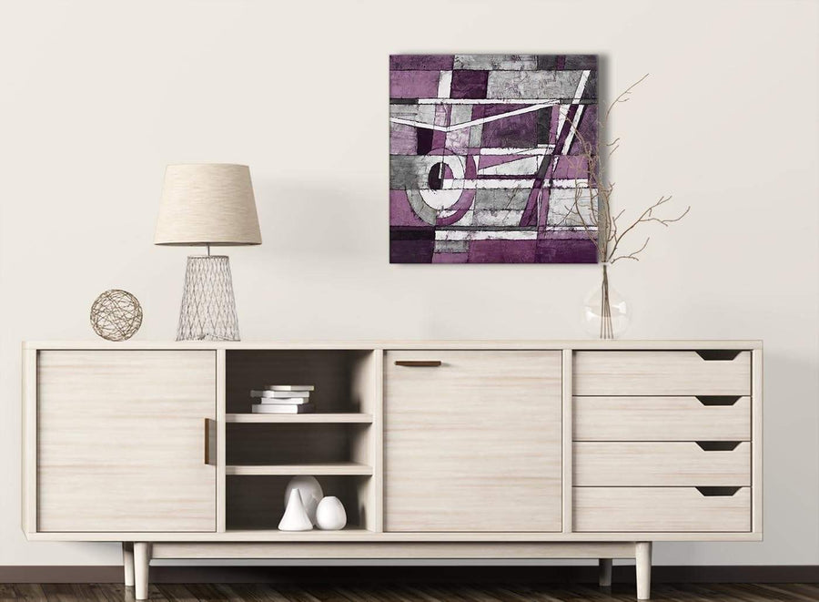 Aubergine Grey White Painting Kitchen Canvas Wall Art Decorations - Abstract 1s406m - 64cm Square Print