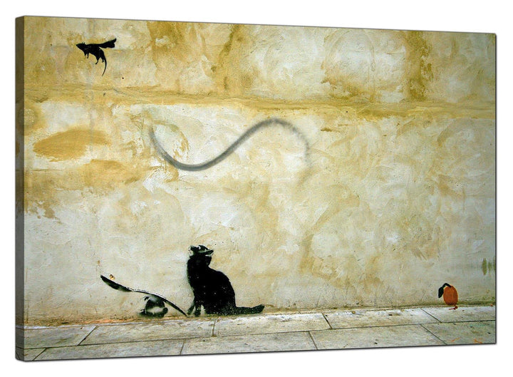 Banksy Canvas Pictures - Cat and Flying Mouse - Urban Art - 170L