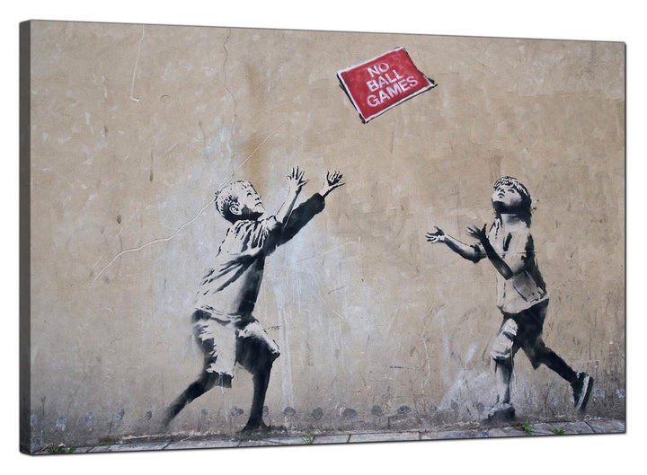 Banksy Canvas Pictures - Children Playing With No Ball Games Sign - Urban Art - 182L