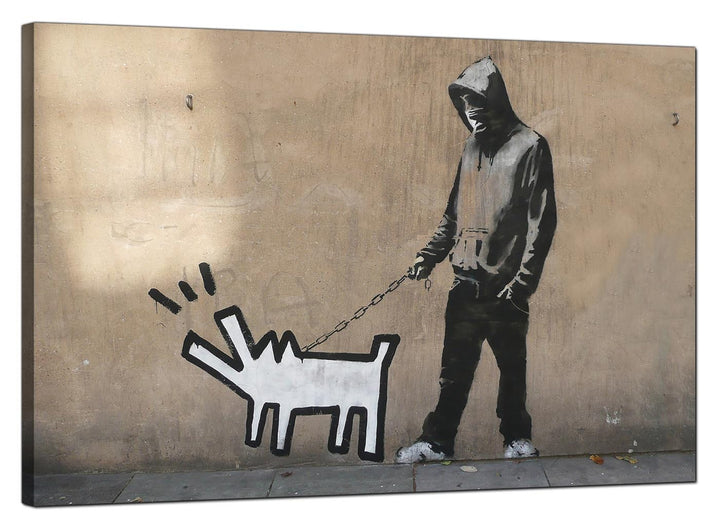 Banksy Canvas Pictures - Choose Your Weapon Man with Keith Haring Dog - Urban Art - 181L