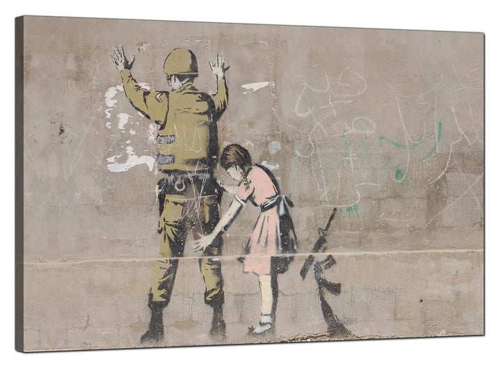 Banksy Canvas Pictures - Girl Child Frisks a Soldier - Urban Art - 165L