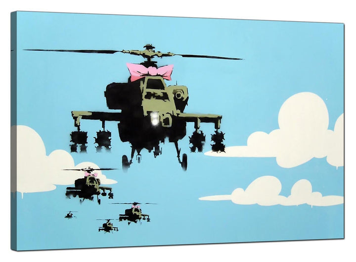 Banksy Canvas Pictures - Happy Choppers Pink Ribbon Helicopter Gunships - Urban Art - 172L