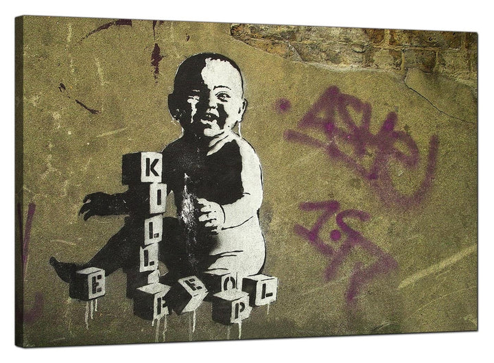 Banksy Canvas Pictures - Kill People Baby With Building Blocks - Urban Art - 156L