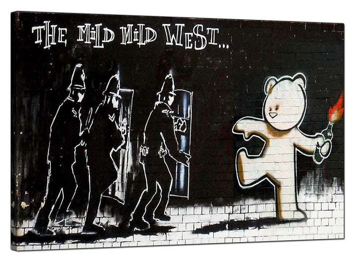 Banksy Canvas Pictures - Mild Mild West Teddy Bear Bomber - Urban Art - 164L