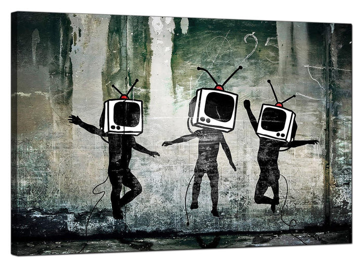 Banksy Canvas Pictures - People with Television Heads - Urban Art - 177L