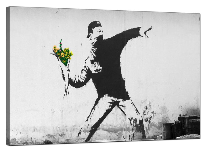 Banksy Canvas Pictures - Rage Man Throwing Flowers - Urban Art - 166L