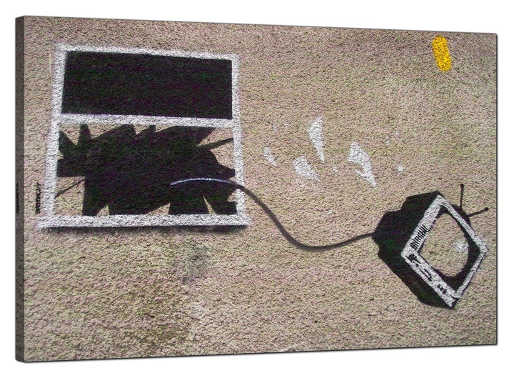 Banksy Canvas Pictures - Television Thrown Through a Smashed Window - Urban Art - 159L