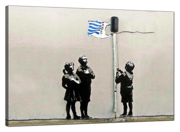 Banksy Canvas Pictures - Tesco Generation Bag Flag Very Little Helps - Urban Art - 169L