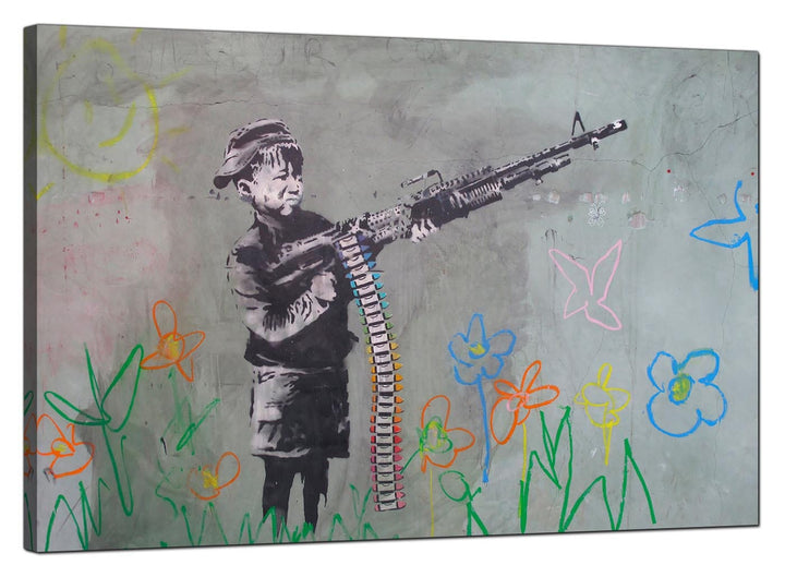 Banksy Canvas Pictures - The Crayola Shooter Boy with Crayon Machine Gun - Urban Art - 183L