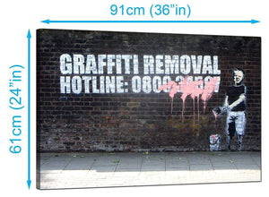 Banksy Canvas Prints UK - Boy Child Painting Over Graffiti Removal Hotline - Graffiti Art