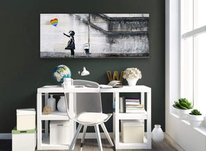 Large Canvas Prints of Banksy's "Girl with the Rainbow Balloon" for your Dining Room - Graffiti Wall Art 