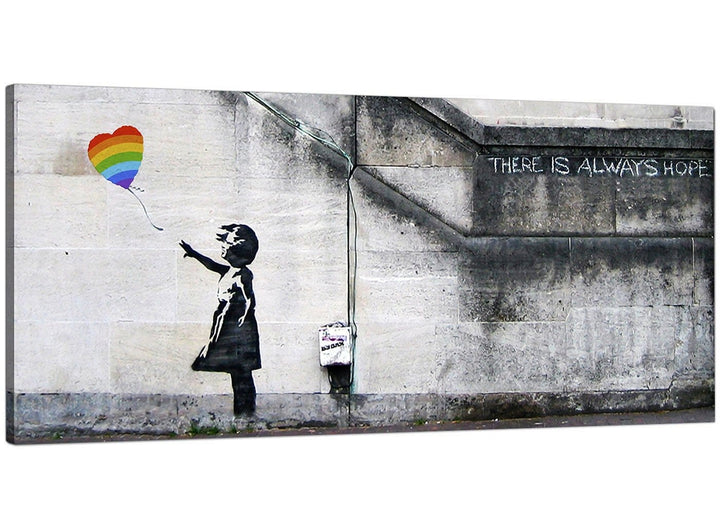 Large Canvas Prints of Banksy's "Girl with the Rainbow Balloon" for your Dining Room - Graffiti Wall Art  - 1560