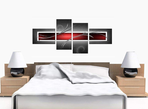 4 Panel Set of Bedroom Red Canvas Pictures