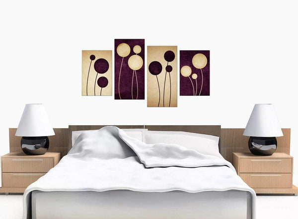 Four Part Set of Modern Purple Canvas Wall Art