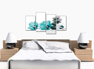 Four Panel Set of Bedroom Teal Canvas Picture