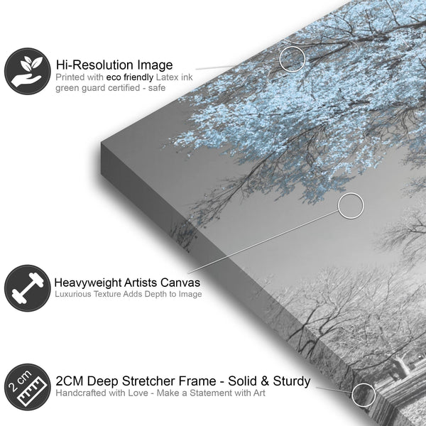 Blue Grey Black Canvas Wall Art - Trees Leaves Blossom - Set of 2 Pictures Canvas Wall Art Print