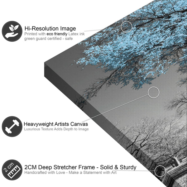 Blue Grey Black Canvas Wall Art - Trees Leaves Blossom - Set of 2 Pictures Canvas Wall Art Print