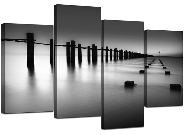 4 Panel Set of Living-Room Black White Canvas Art