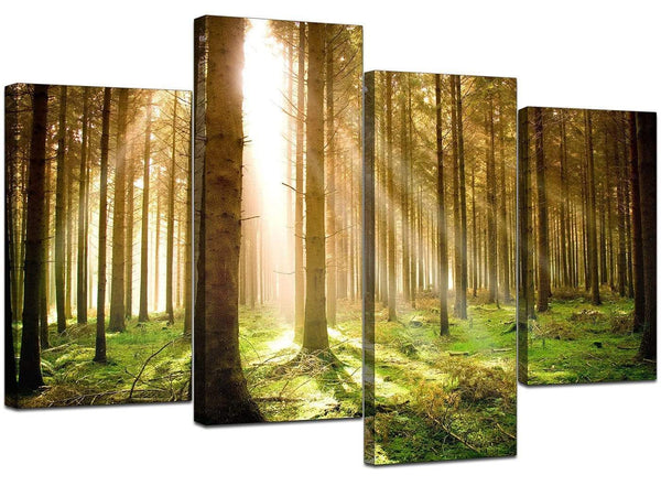 4 Panel Set of Living-Room Green Canvas Wall Art