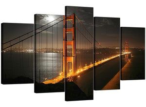 Set Of Five Living-Room Black White Canvas Pictures