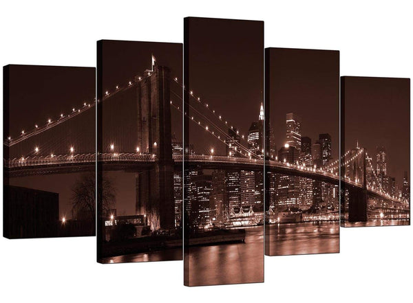 Brown Brooklyn Bridge New York Skyline City Canvas