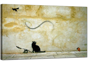 Banksy Canvas Pictures - Cat and Flying Mouse - Urban Art